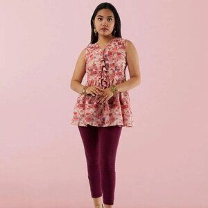 White and Red Printed Short Top with Latkans | Muvvas Boutique